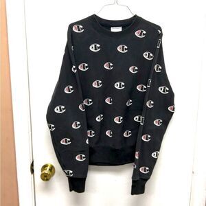 Rare 1970’s Champion Reverse Weave Pullover Crewneck AOP All Over Print sz Small